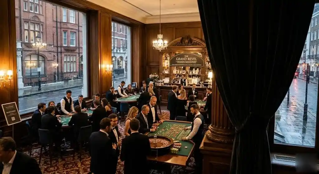 Ekskluzywne miejsce offline przeznaczone do organizacji imprez, oferujące płatne rezerwacje na sesje gier hazardowych (ruletka, poker, blackjack) wyłącznie w celach rozrywkowych