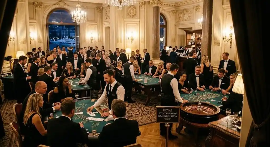 Ekskluzywne miejsce offline przeznaczone do organizacji imprez, oferujące płatne rezerwacje na sesje gier hazardowych (ruletka, poker, blackjack) wyłącznie w celach rozrywkowych
